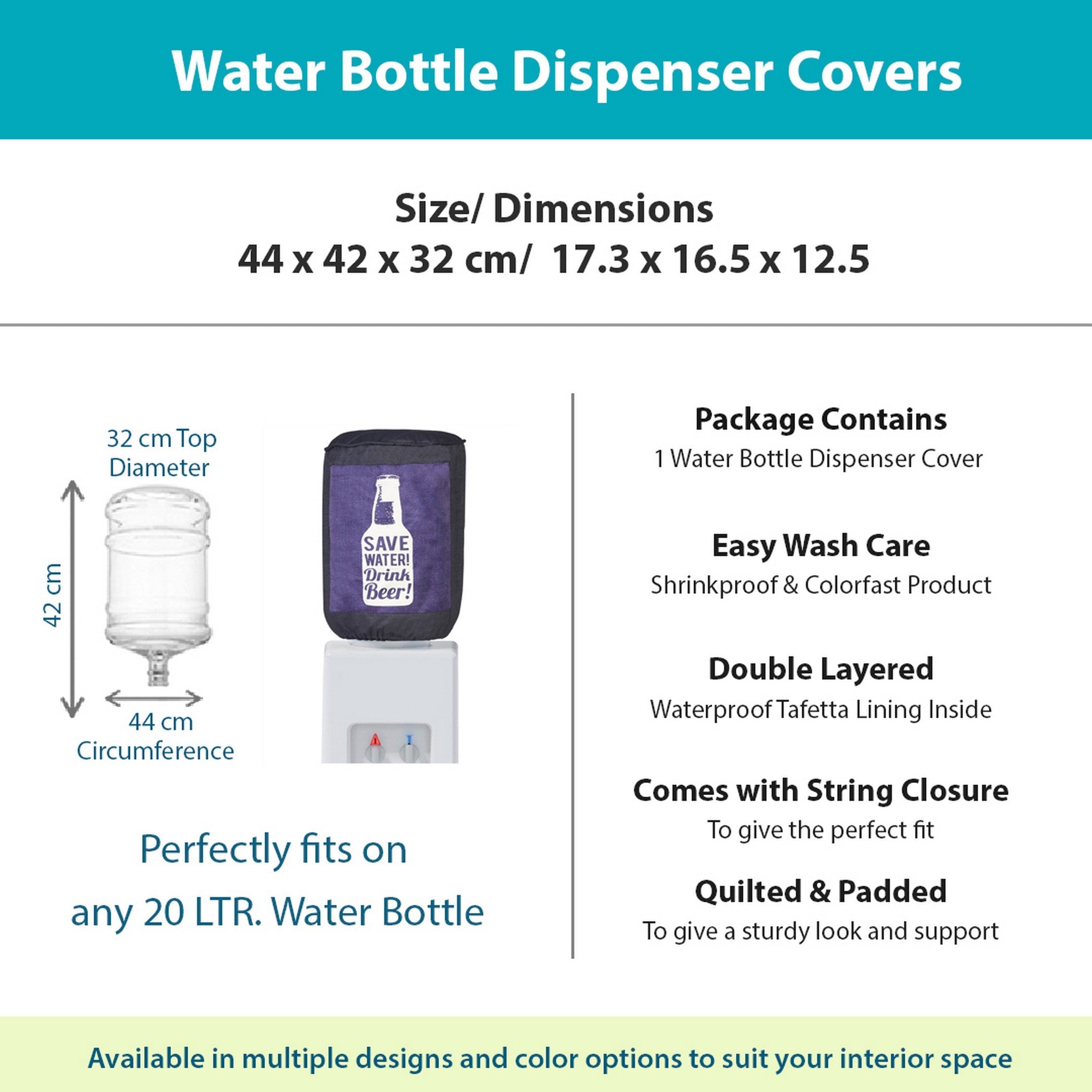 Quilted & Waterproof Water Dispenser 20 Litre Bottle Cover – Save Water Drink Beer Print