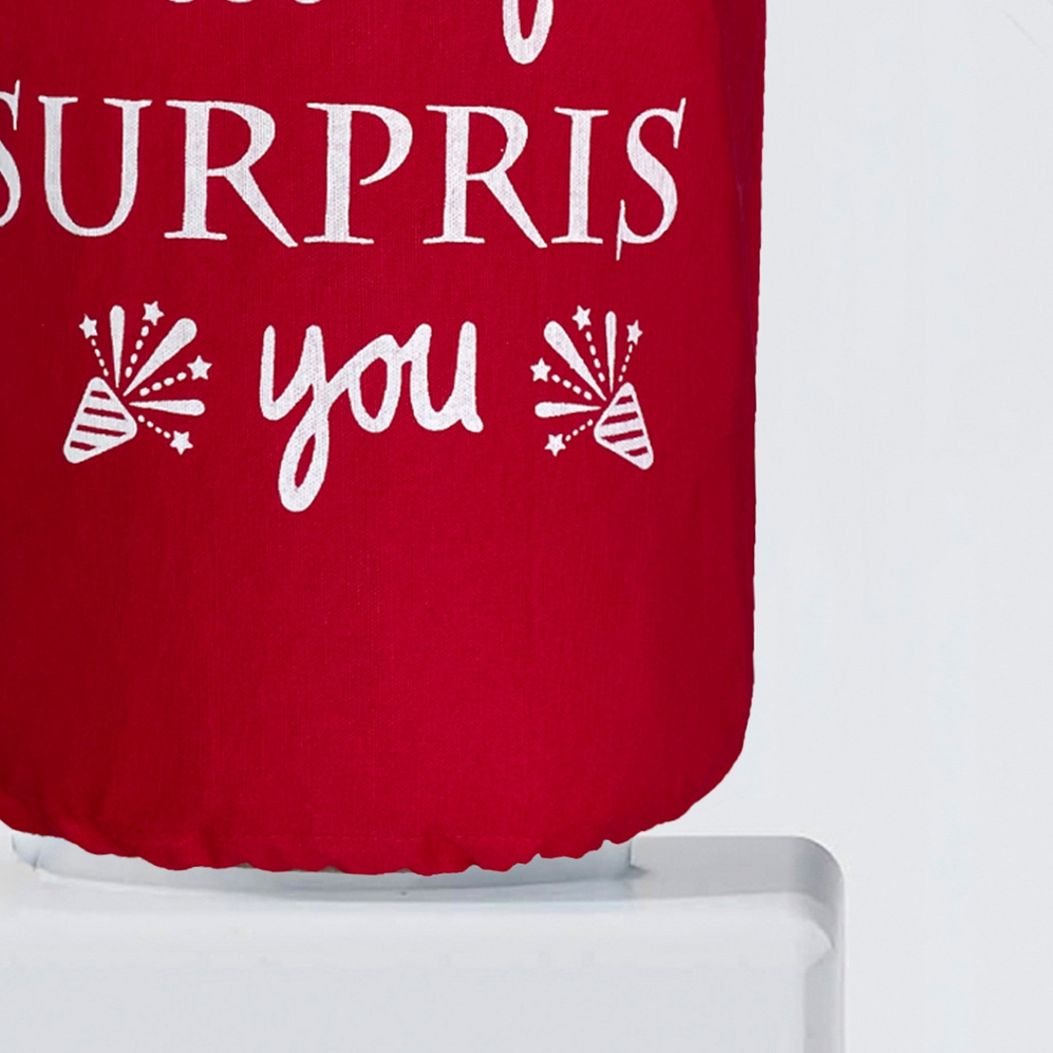 Motivational Red Water Dispenser Bottle Cover - “Let Life Surprise You”