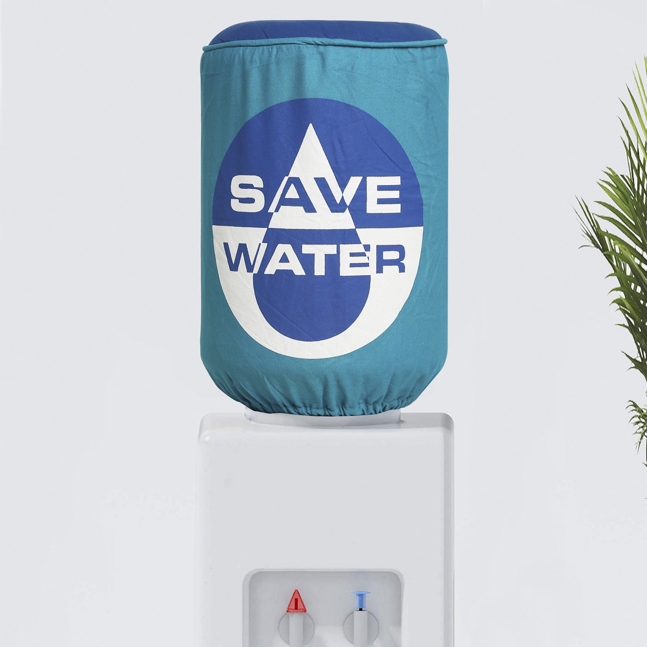 Water Dispenser Bottle Cover - Save Water Print in Teal Blue