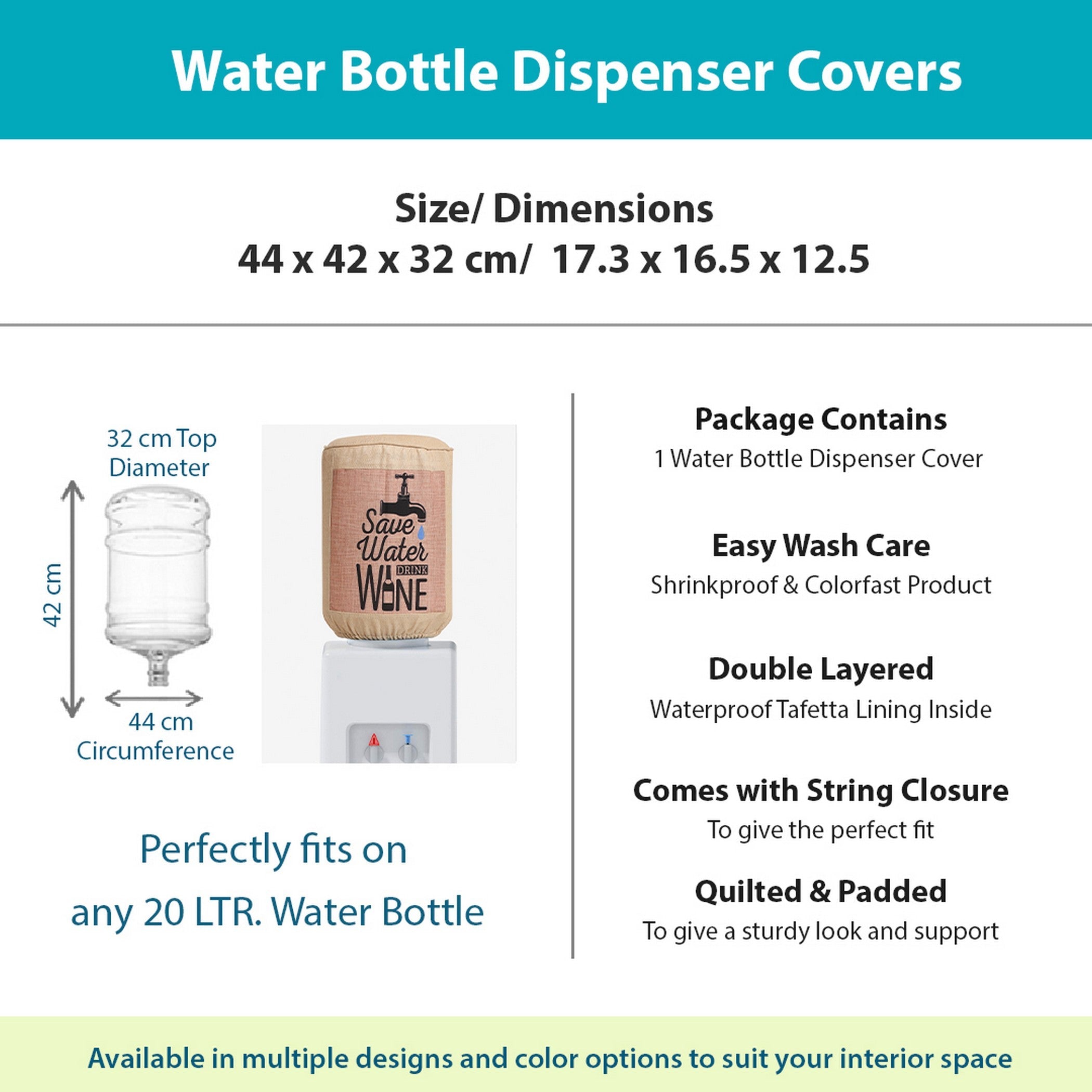 Save Water Drink Wine 20 Litre Water Dispenser Bottle Cover - Reusable Fabric Dust Protector