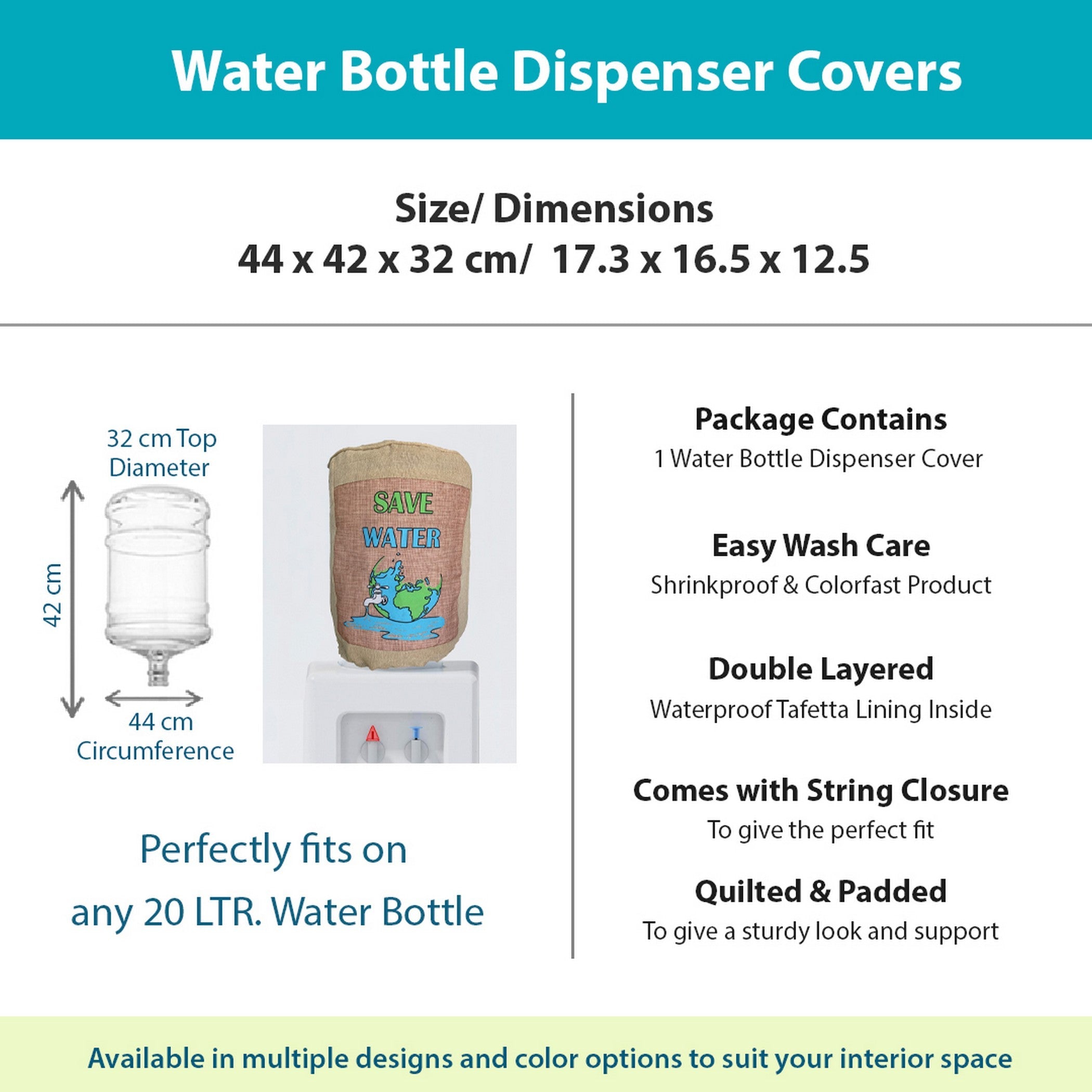 Save Water Eco-Friendly Water Dispenser Bottle Cover - Reusable Fabric Dust Protector