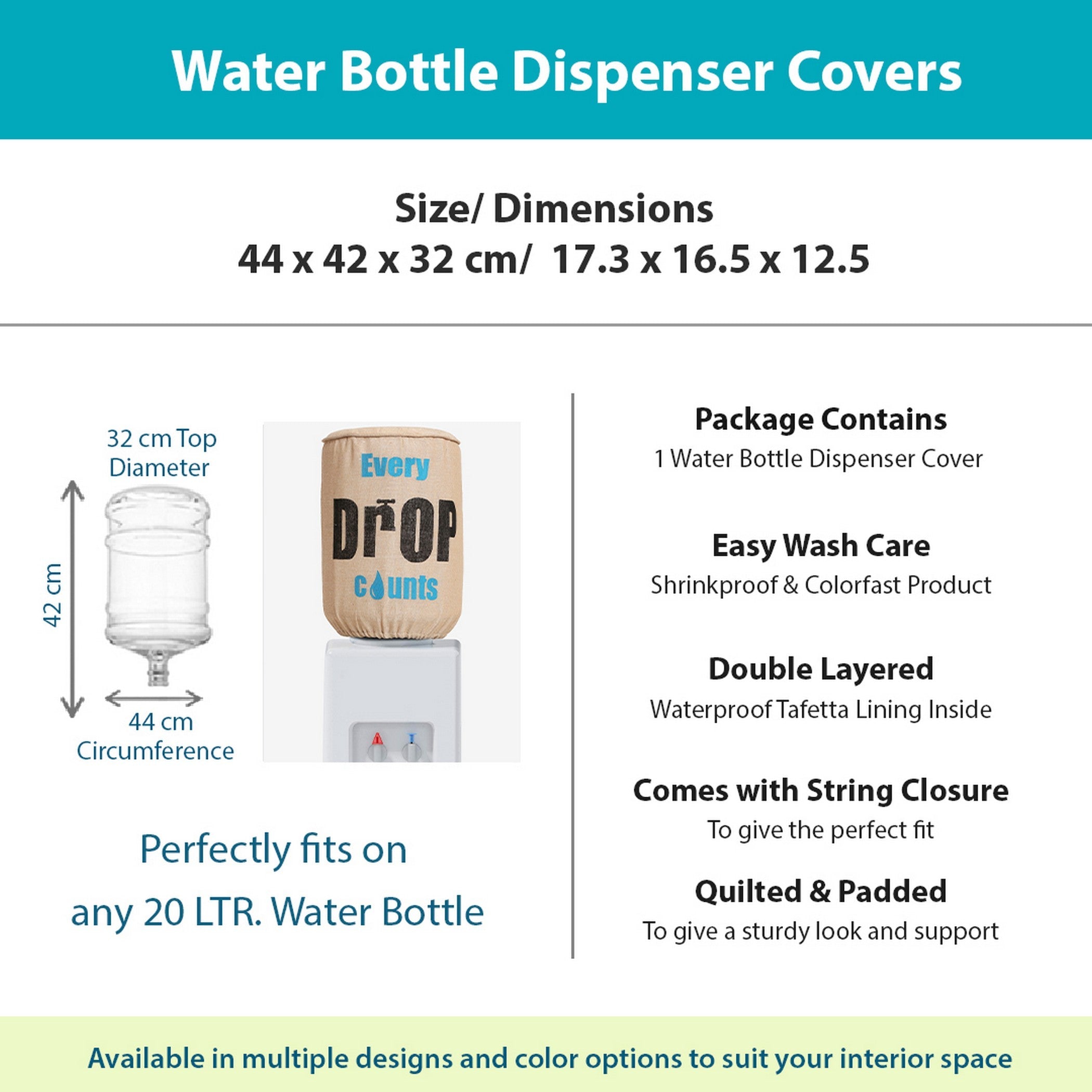 Every Drop Counts 20 Litre Water Dispenser Bottle Cover - Reusable Fabric Dust Protector