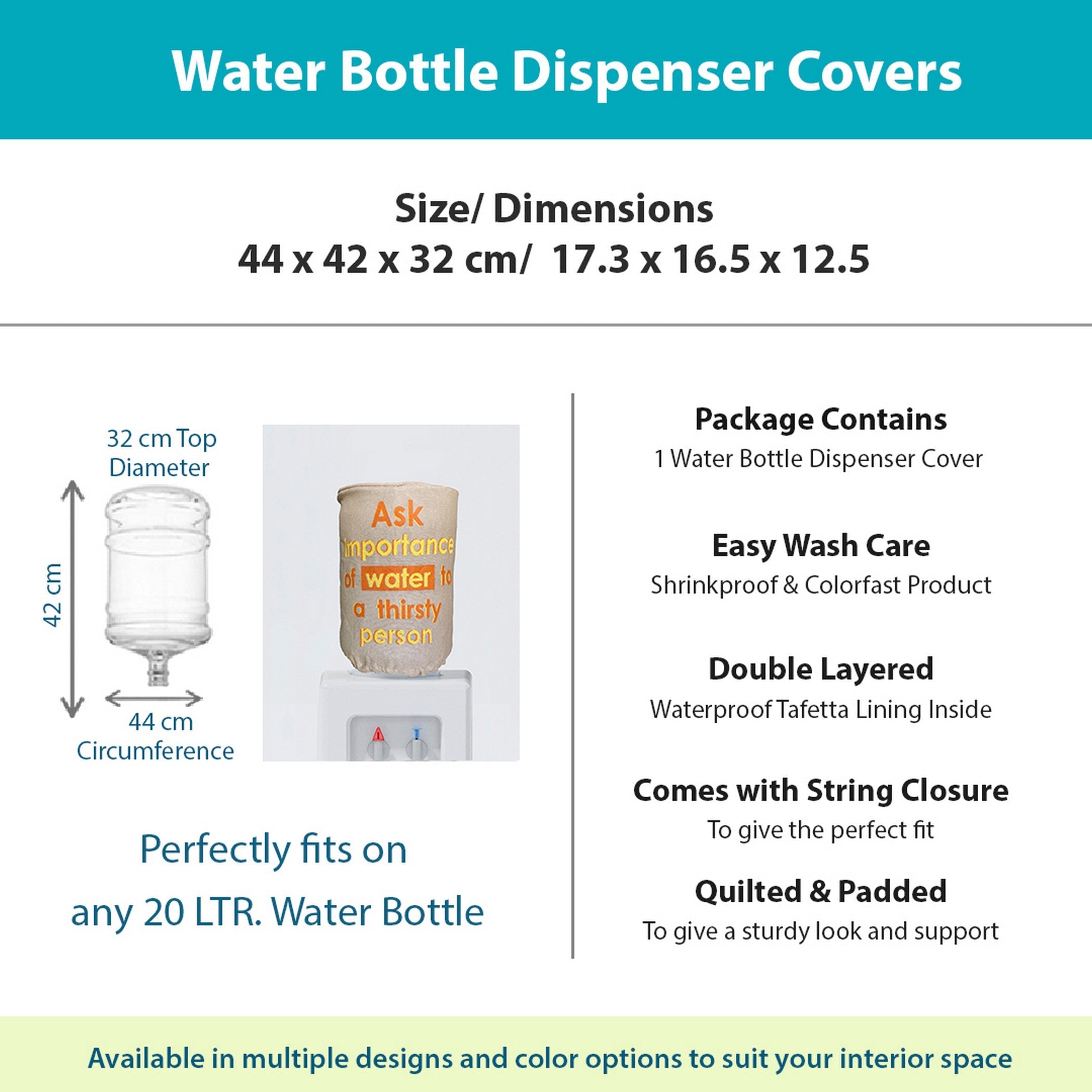 Ask Importance of Water 20 Litre Water Dispenser Bottle Cover - Reusable Fabric Dust Protector