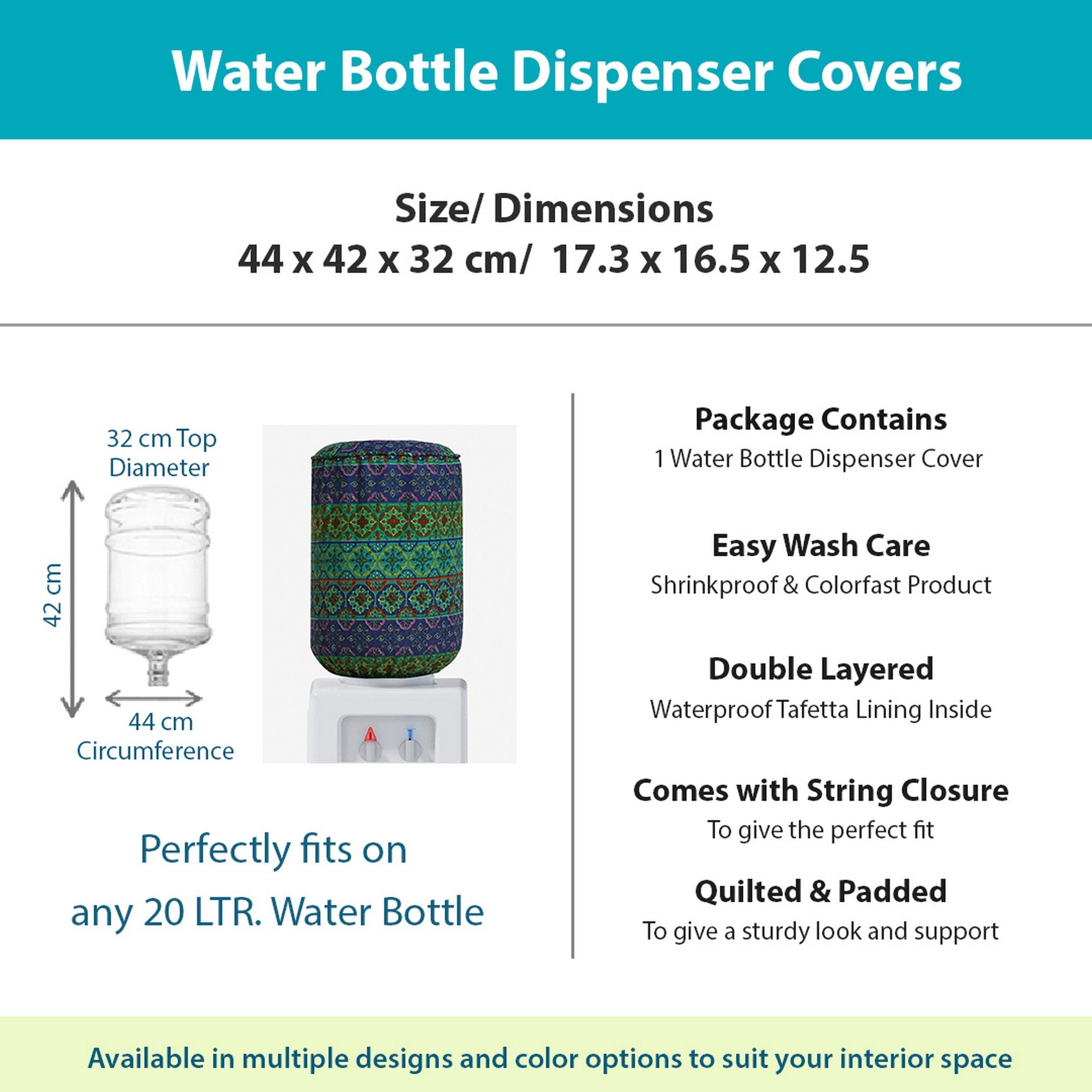 Quilted & Waterproof Water Dispenser 20 Litre Bottle Cover – Multicolor Ethnic Motif Print