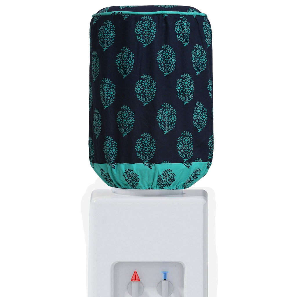 Quilted & Waterproof Water Dispenser 20 Litre Bottle Cover – Navy Blue with Teal Leaf Motif