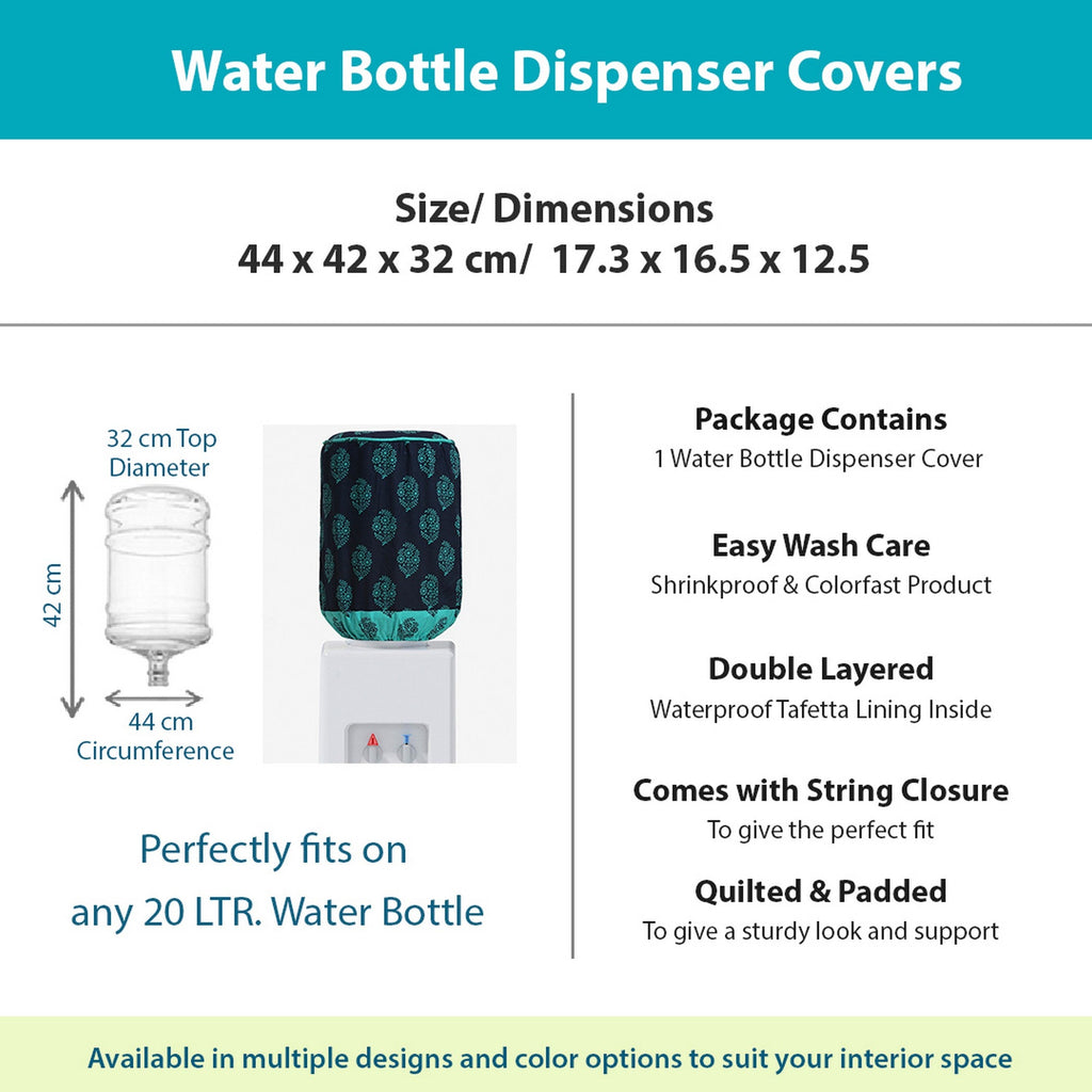 Quilted & Waterproof Water Dispenser 20 Litre Bottle Cover – Navy Blue with Teal Leaf Motif
