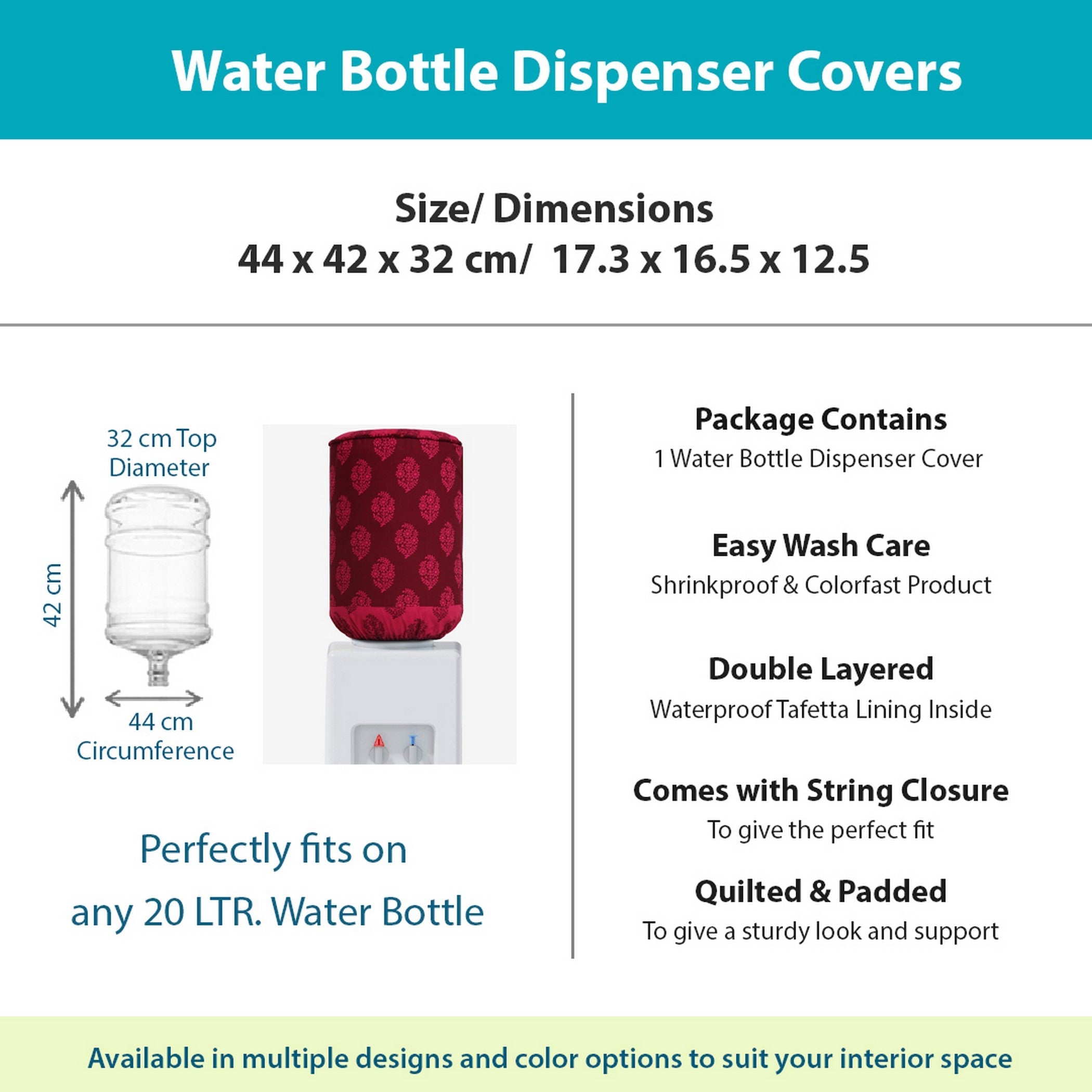 Maroon Floral Motif Water Dispenser Bottle Cover