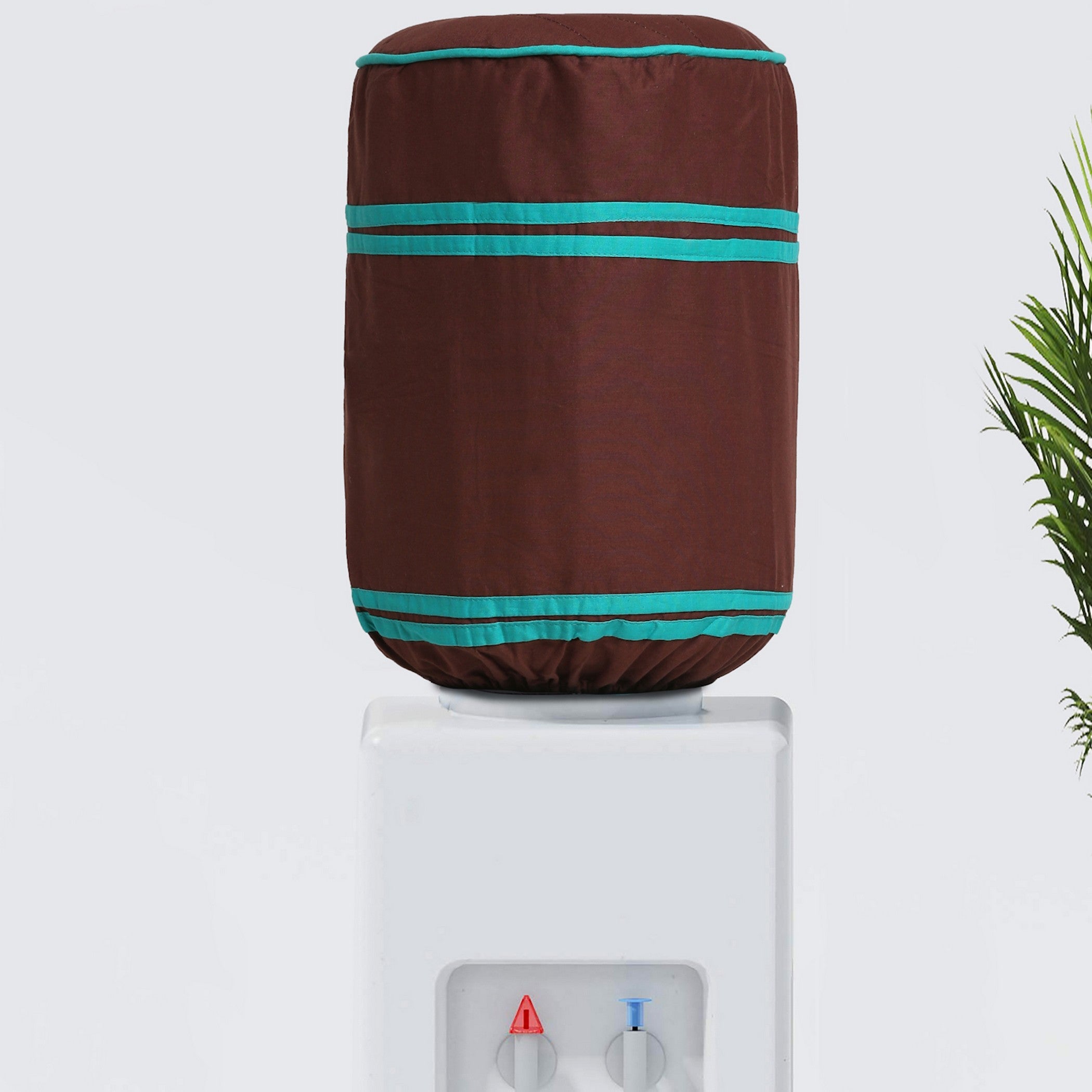 Water Dispenser Bottle Cover - Solid Brown with Teal Contrast Stripes