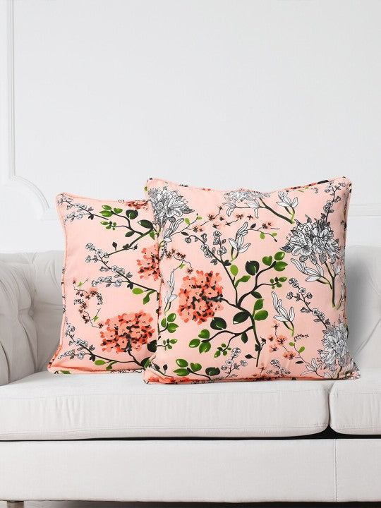 Floral Printed Baby Pink Small Cushion Covers - Set of 2