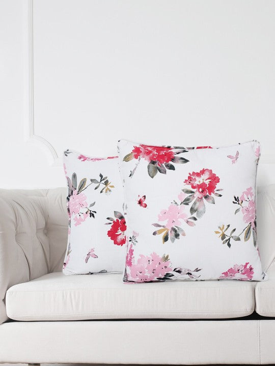 Floral Printed Pink Small Cushion Covers - Set of 2