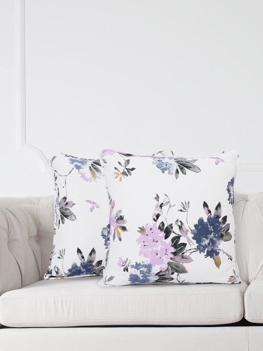 Floral Printed Blue Small Cushion Covers - Set of 2