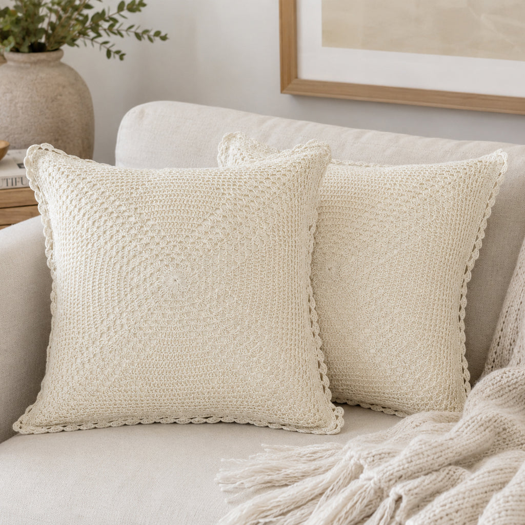 Crochet Ivory Cushion Covers Pack of 2