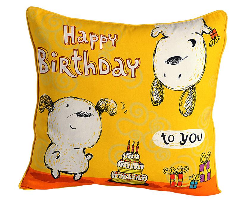 Happy Birthday To You Cushion Covers – Pack of 2 Cute Dog Cartoon Design for Kids Room Décor