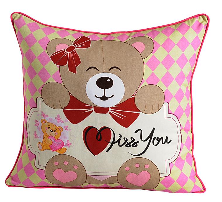 Miss You Teddy Cushion Covers – Pack of 2 Cute Cartoon Design for Kids Room Décor
