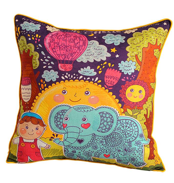 Happy Elephant & Sunny Forest Cushion Covers – Pack of 2 Playful Kids Room Décor