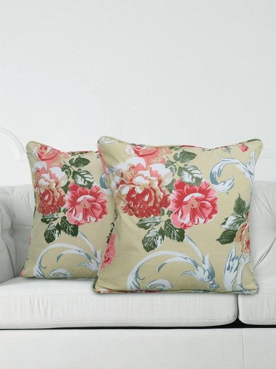 Floral Printed Green Large Cushion Covers - Set of 2