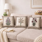 Swayam Beige Ethnic Floral Printed Cushion Covers Set of 3 (16x16 Inches)