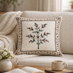 Swayam Beige Ethnic Floral Printed Cushion Covers Set of 3 (16x16 Inches)