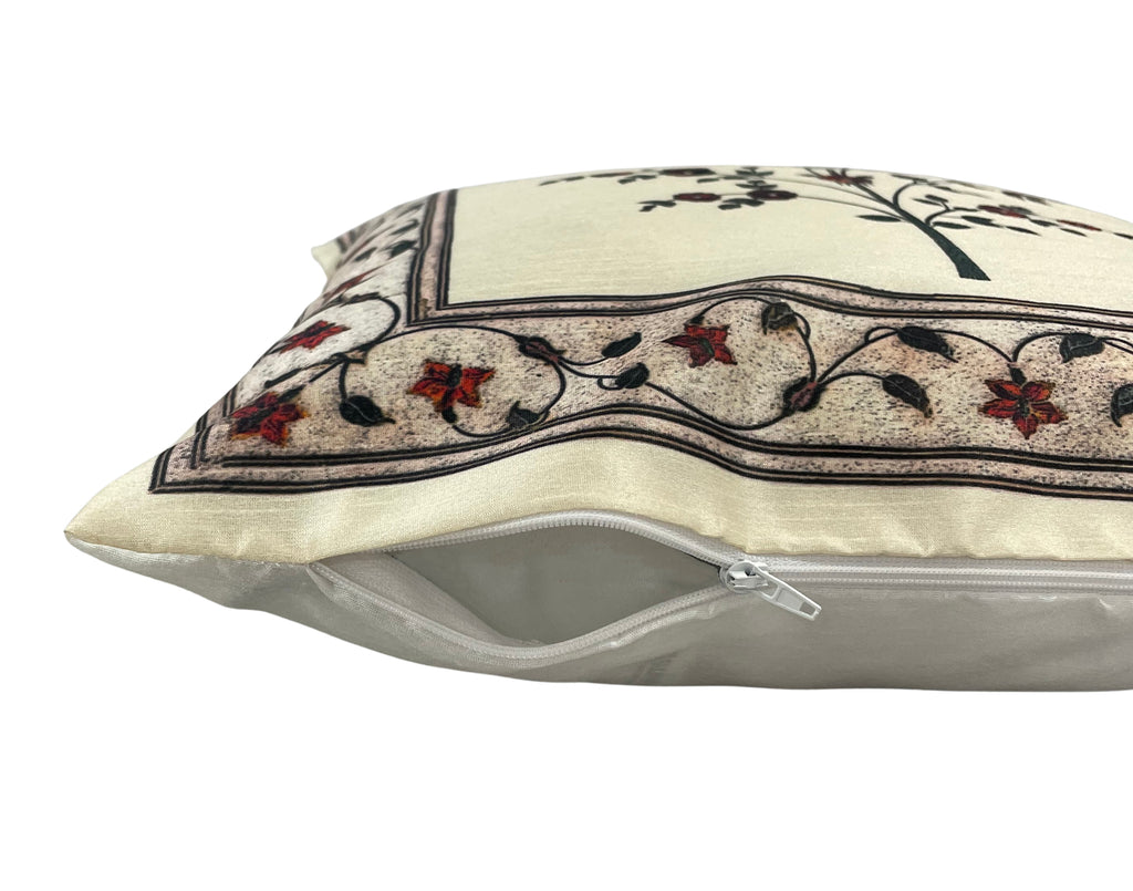 Swayam Beige Ethnic Floral Printed Cushion Covers Set of 3 (16x16 Inches)