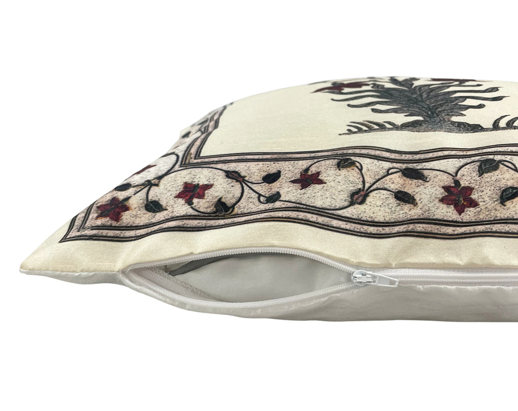 Swayam Beige Ethnic Floral Printed Cushion Covers Set of 3 (16x16 Inches)
