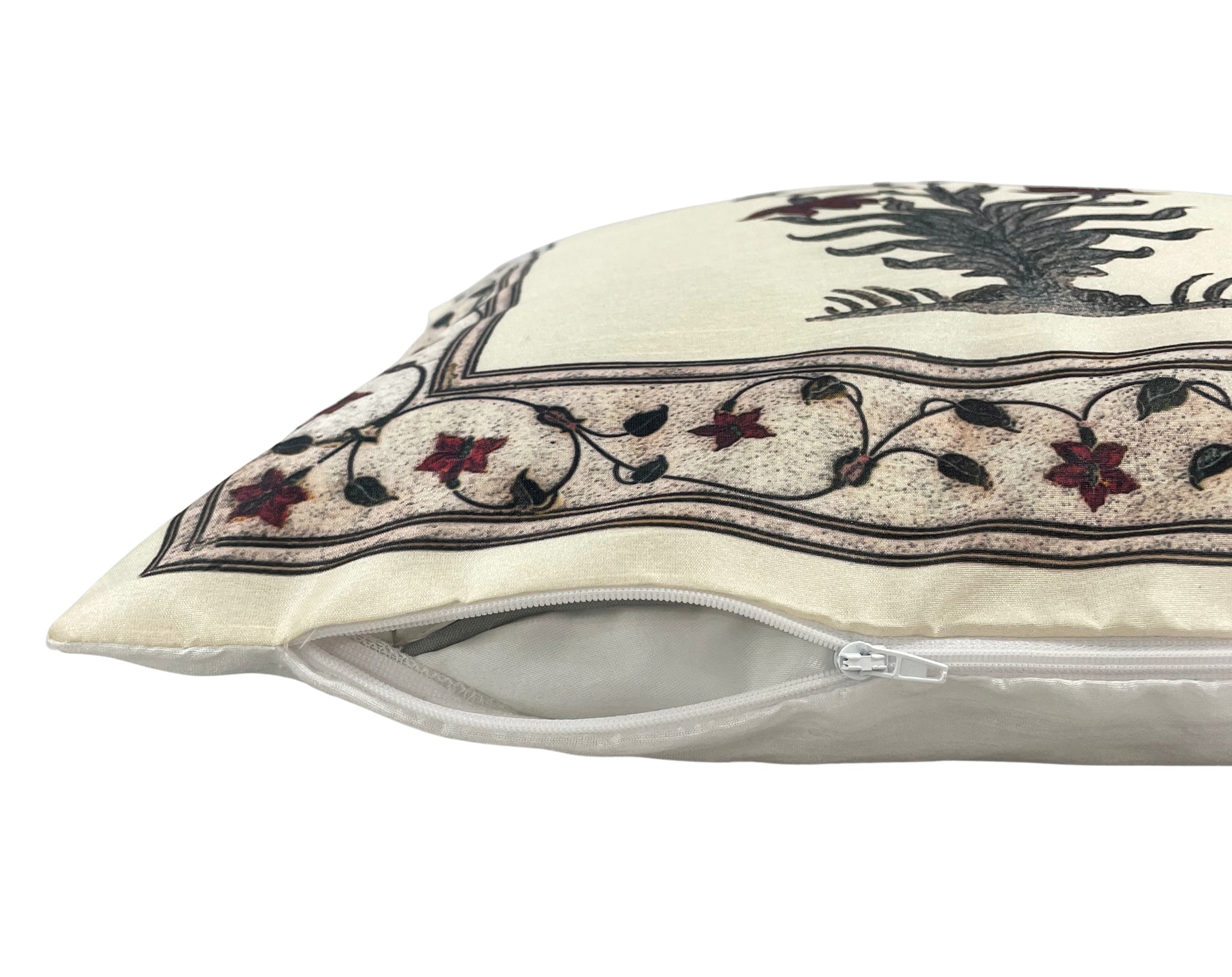 Swayam Beige Ethnic Floral Printed Cushion Covers Set of 3 (16x16 Inches)