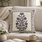 Swayam Beige Ethnic Floral Printed Cushion Covers Set of 3 (16x16 Inches)