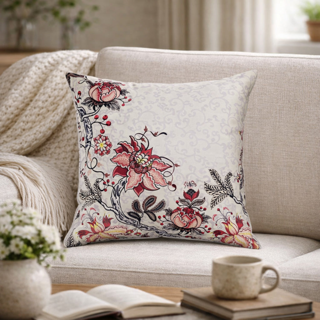 Swayam Beige Floral Printed Cushion Covers Set of 3 (16x16 Inches)
