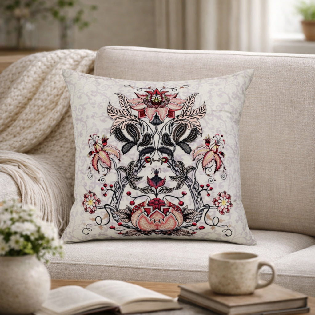 Swayam Beige Floral Printed Cushion Covers Set of 3 (16x16 Inches)