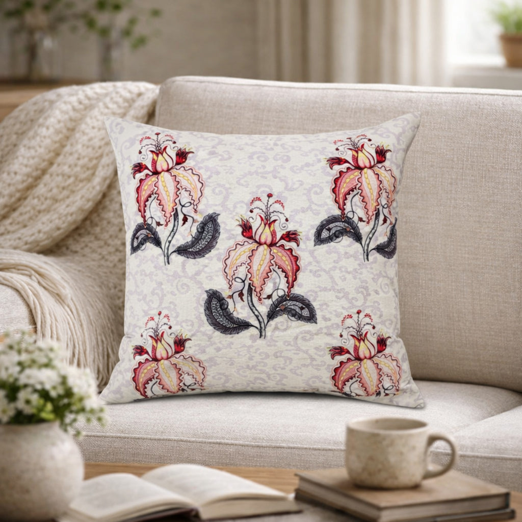 Swayam Beige Floral Printed Cushion Covers Set of 3 (16x16 Inches)