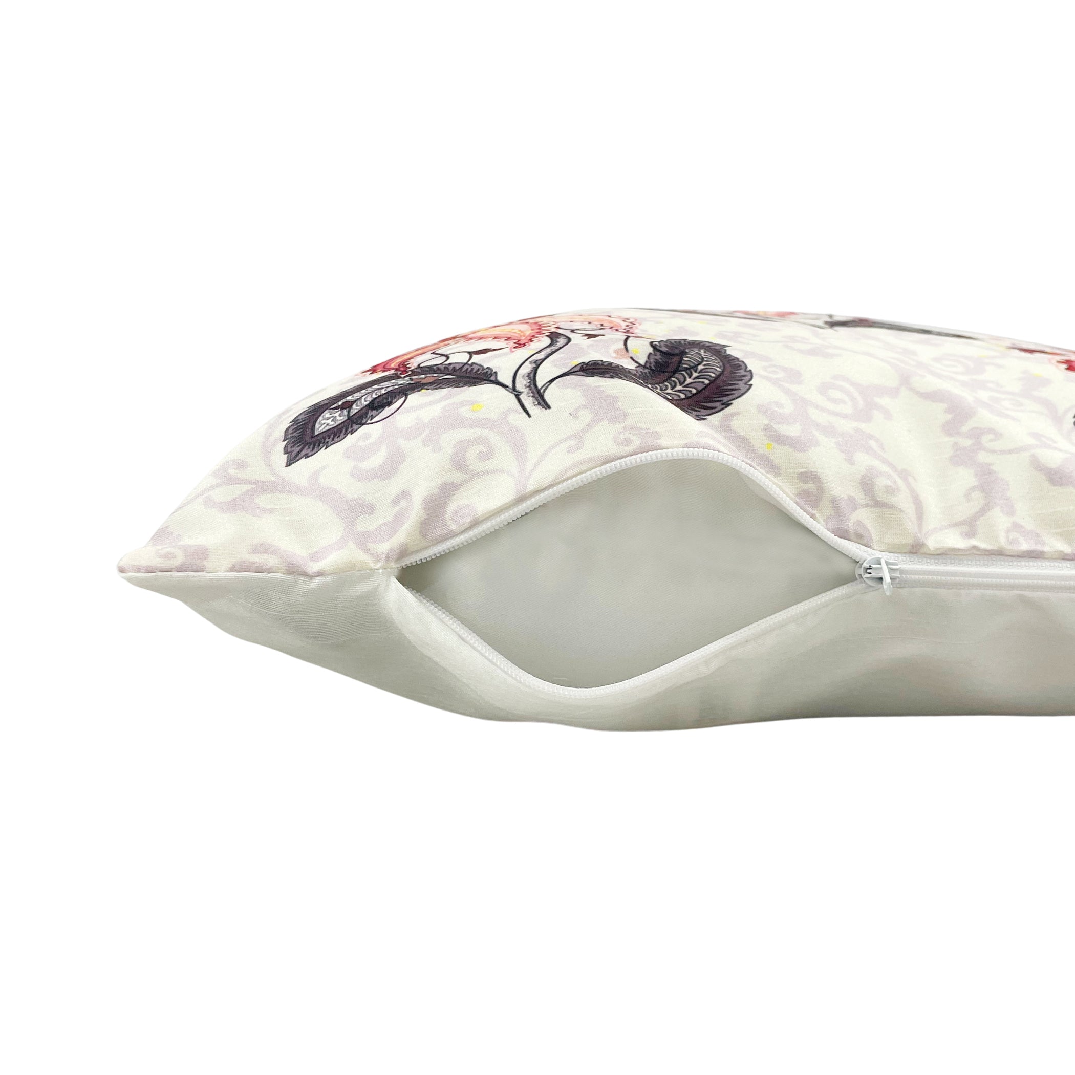 Swayam Beige Floral Printed Cushion Covers Set of 3 (16x16 Inches)
