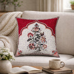 Swayam Beige & Red Ethnic Printed Cushion Covers Set of 3 (16x16 Inches)