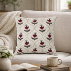 Swayam Beige & Red Ethnic Printed Cushion Covers Set of 3 (16x16 Inches)