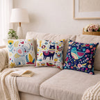 Swayam Multicolour Animal Printed Cushion Covers Set of 3 (16x16 Inches)