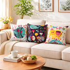 Swayam Multicolour Animal Printed Cushion Covers Set of 3 (16x16 Inches)