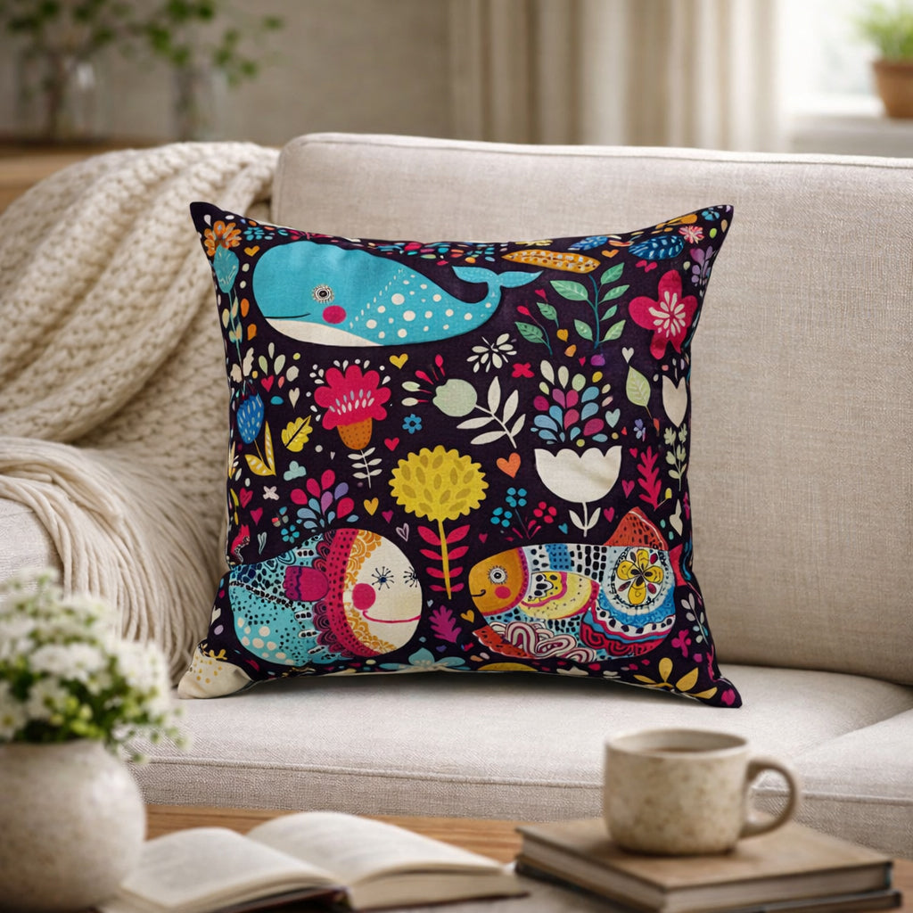 Swayam Multicolour Animal Printed Cushion Covers Set of 6 (16x16 Inches)