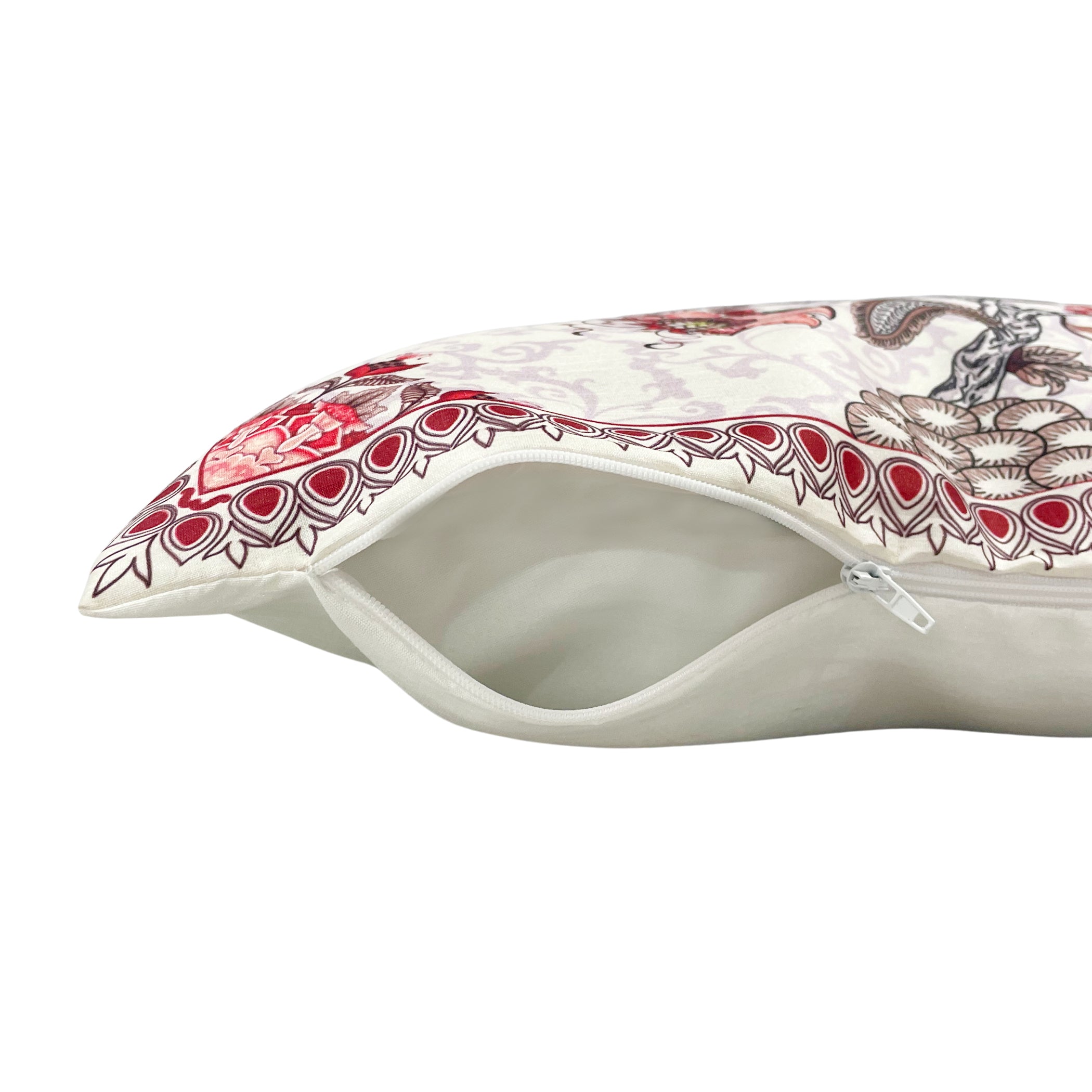 Swayam Beige & Red Ethnic Floral Printed Cushion Covers Set of 6 (16x16 Inches)