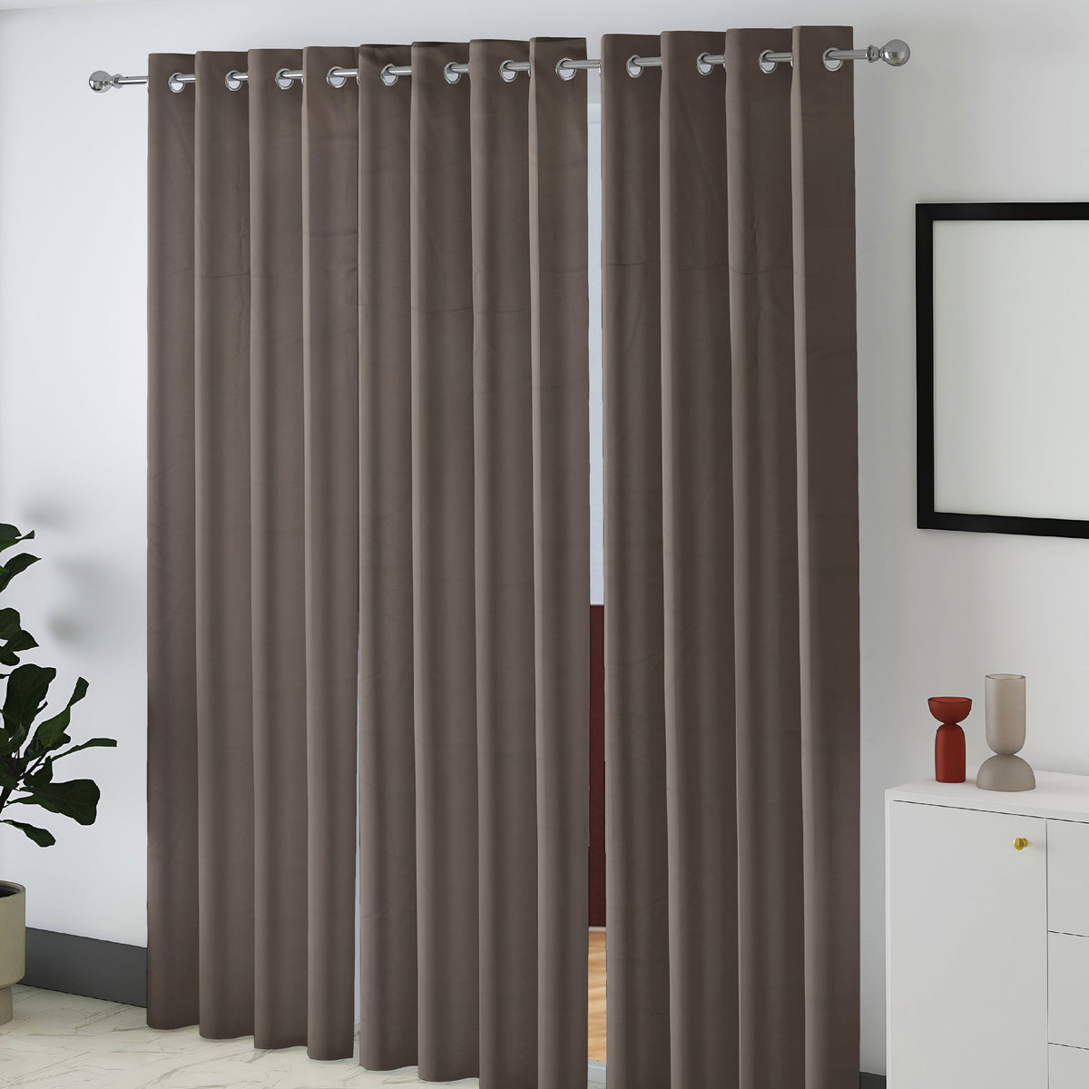 Chocolate Brown Serenity 110 GSM Polyester 60% Blackout Eyelet Curtain