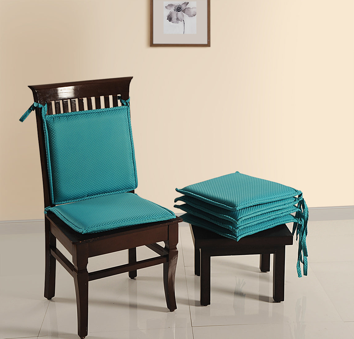 Premium Soft Blue Chair Pads – Pack of 2, Comfortable Cushions with Tie–Ups for Dining & Study Chairs