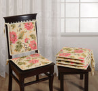 Pack of 2 Premium Printed Chair Pads – Beige Floral Design – Soft Cushions with Tie-Ups