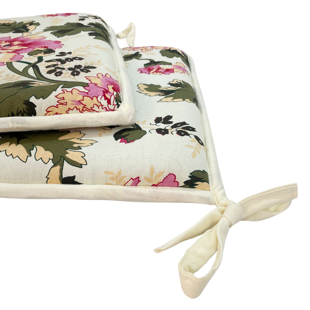 Pack of 2 Premium Printed Chair Pads – Beige Floral Design – Soft Cushions with Tie-Ups