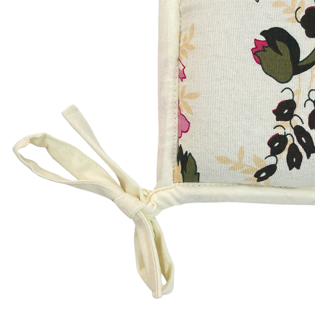 Pack of 2 Premium Printed Chair Pads – Beige Floral Design – Soft Cushions with Tie-Ups