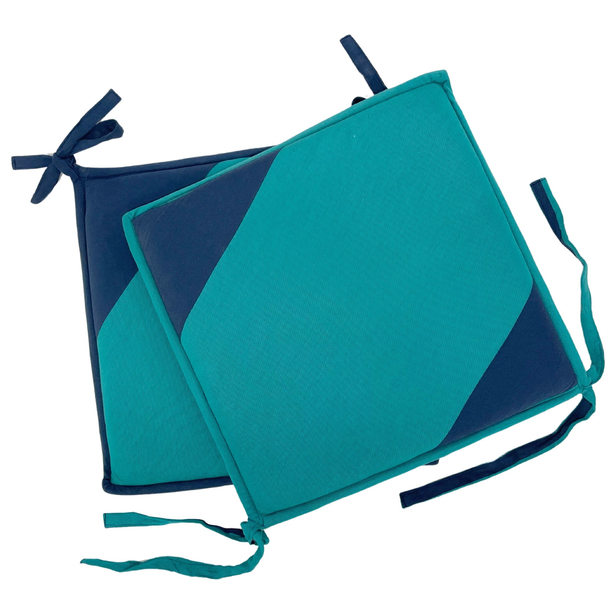 Pack of 2 Premium Chair Pads – Teal & Navy Blue – Soft Cushions with Tie-Ups