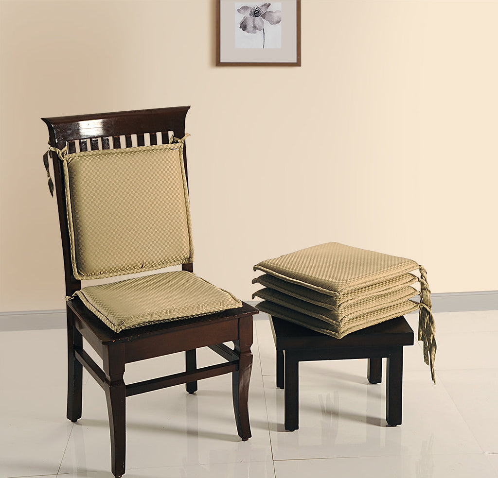 Solid Cotton Chair Pad with Tie-Up Strings - Beige