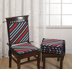 Pack of 4 Premium Chair Pads – Black, Red & Grey Striped – Soft Cushions with Tie-Ups