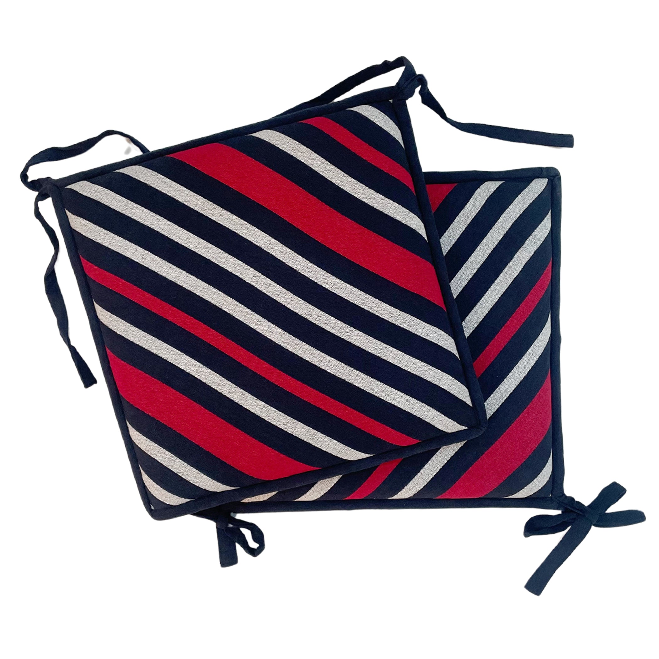 Pack of 6 Premium Chair Pads – Black, Red & Grey Striped – Soft Cushions with Tie-Ups