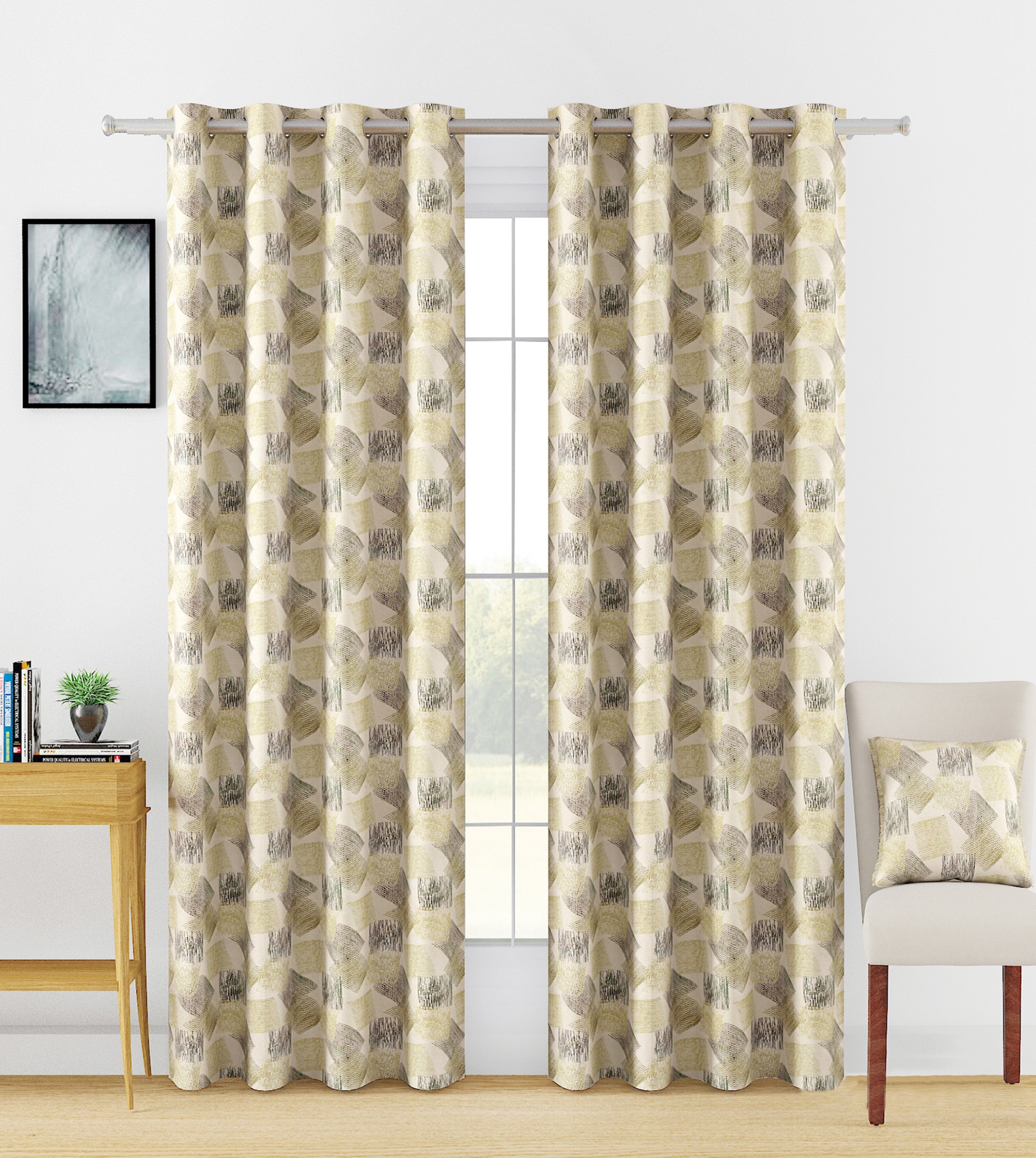 Jacquard Geometric Beige Window Curtains