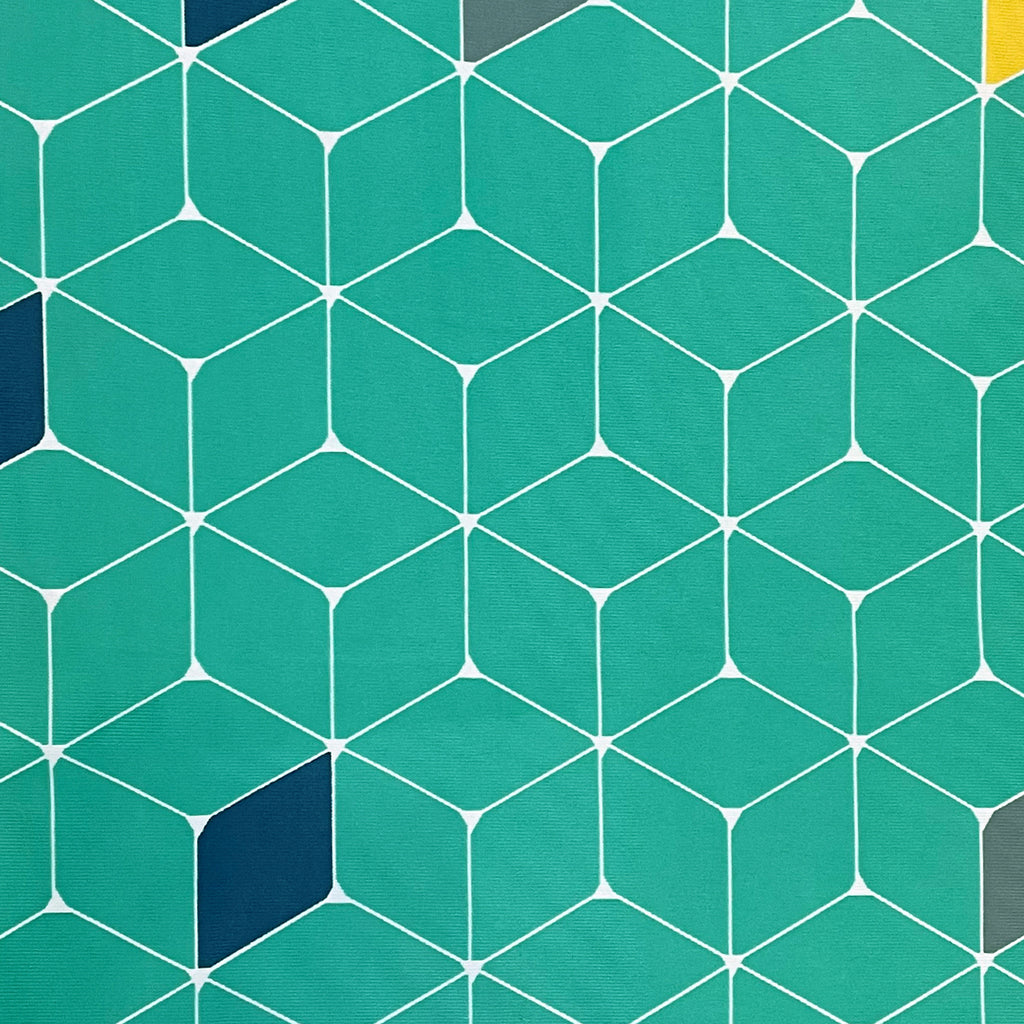 Teal Green Geometric Print 90% Blackout Knit Polyester 7.5 ft Door Curtain Pack of 1