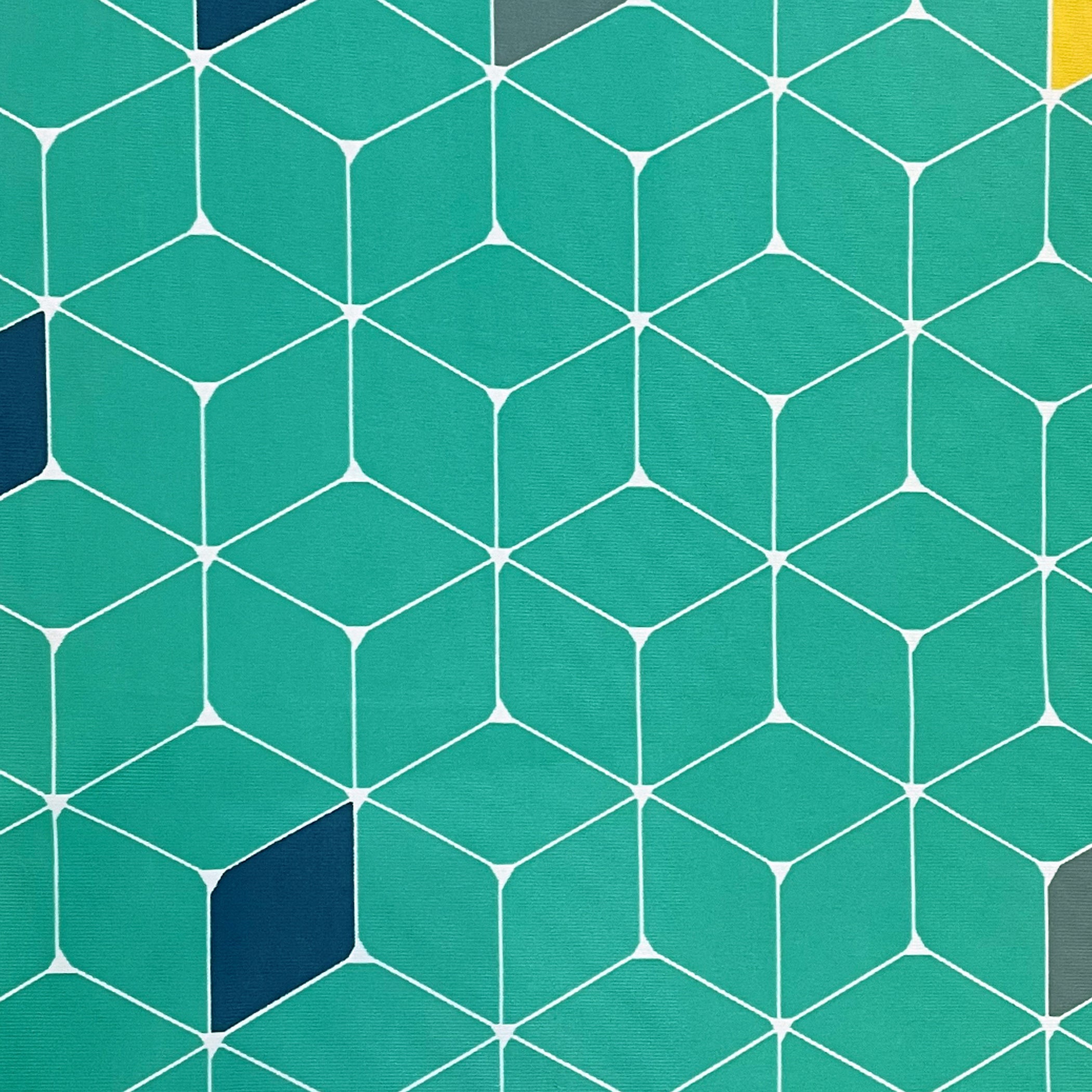 Teal Green Geometric Print 90% Blackout Knit Polyester 7.5 ft Door Curtain Pack of 1