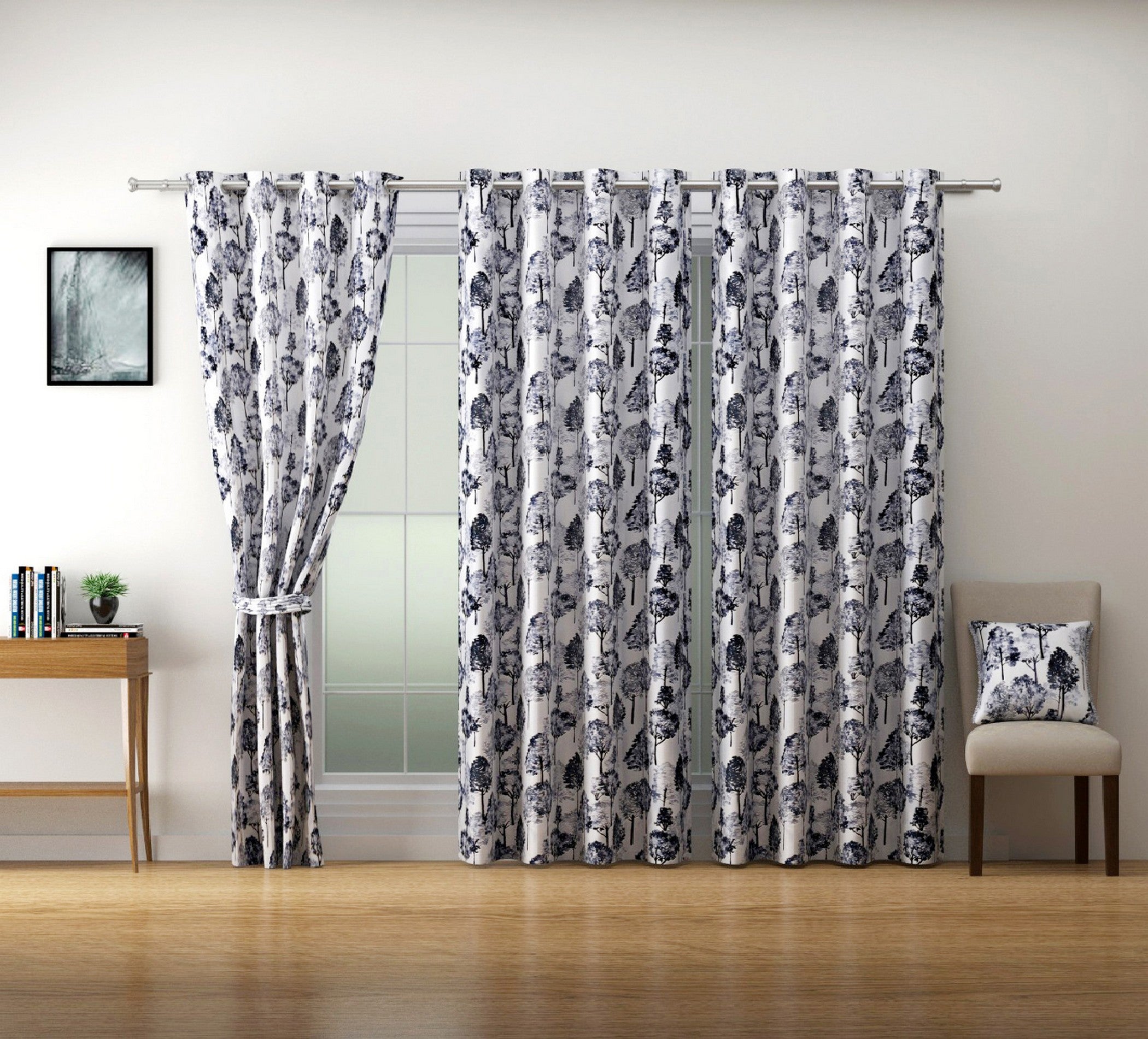 Nature-Inspired Grey Tree Print Door Curtains