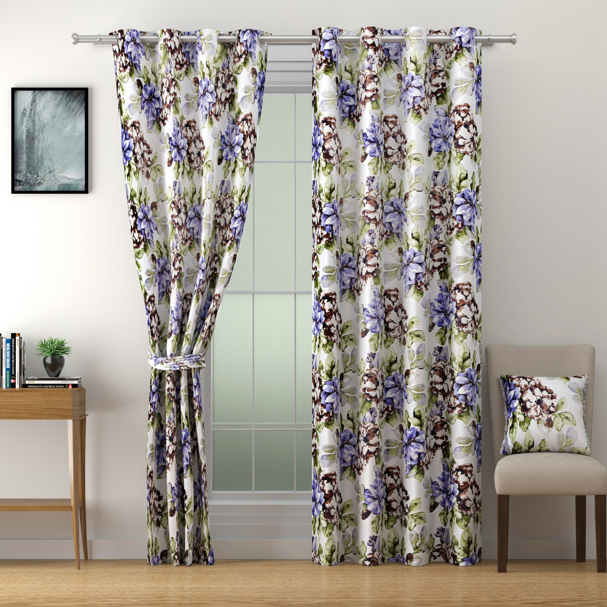 Botanical Bloom Floral Curtains – Lilac & Olive Green